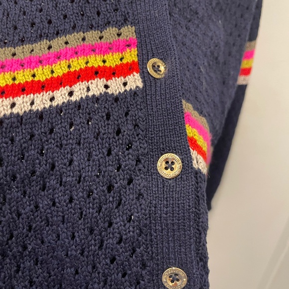 Juicy Couture. Woman’s sm cardigan navy blue with colourful stripes. Cotton - Picture 3 of 7